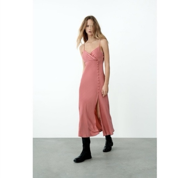 Zara Elegant Pink Spaghetti Strap Dress - Picture 2 of 10